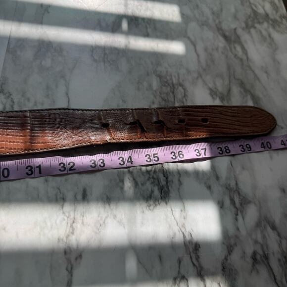 Tex Tan Leather Lizard Scroll Inlay Western Belt Size 34 Brown Brass Buckle USA - Picture 8 of 16